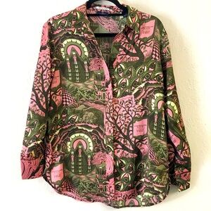 Scotch & Soda Maison Scotch Button Down Blouse XS Green Pink Oversized Floral
